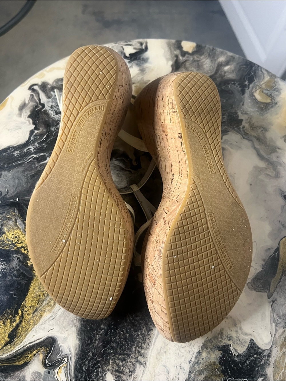 Vintage Y2K Stuart Weitzman White Cork Wedge Sandals - Picture 13 of 14